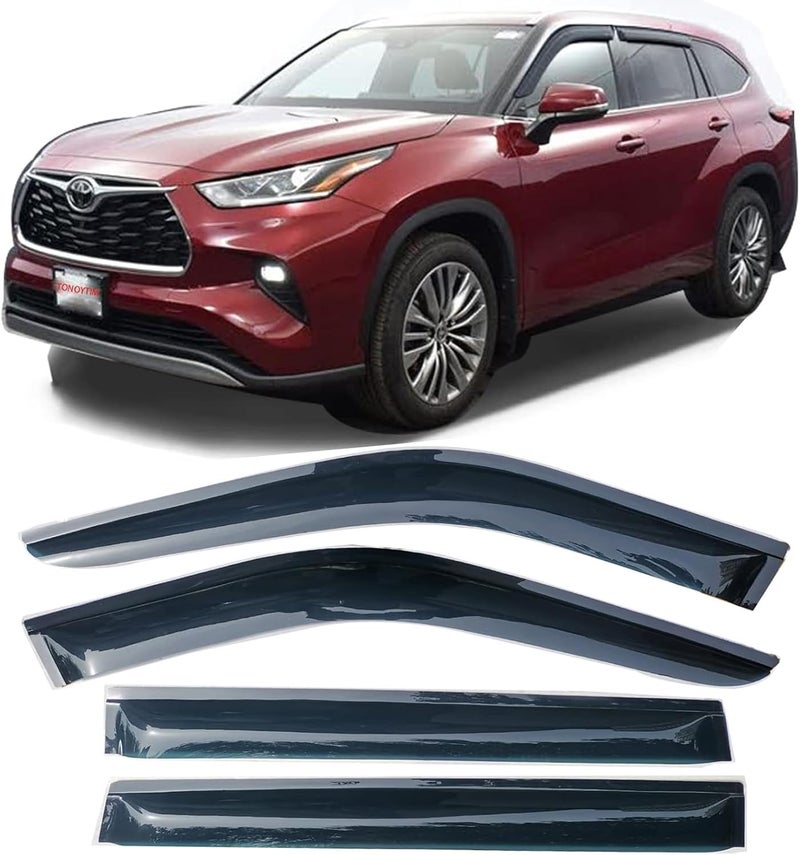 TONOYTIM 94739 Window Visors Rain Guards Tape-On Side Vent Deflectors Compatible with Toyota Highlander 2020-2025,Smoke Tinted Sun Shade 2020 2021 2022 2023 2024 2025 4-Pieces Set - Image 1